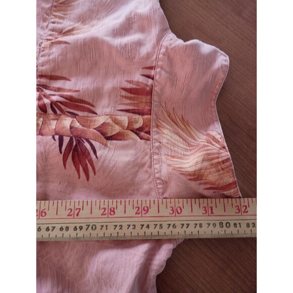 TOMMY BAHAMA Size Large 100% Silk Pink Large Palms Mens Hawaiian Camp Shirt - Picture 7 of 8